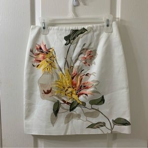 White House Black Market Mini Skirt Spring Embroidered Floral Cotton Linen
